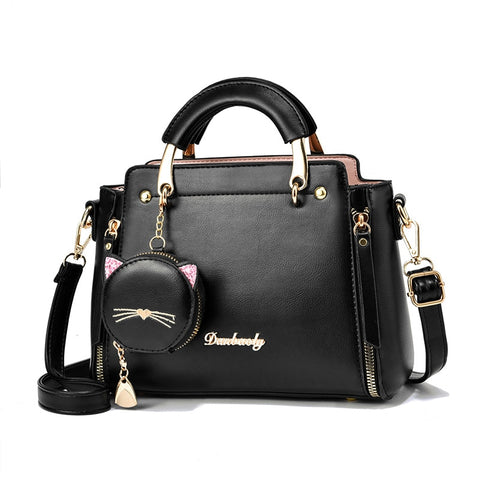 Trendige Mode-Handtasche mit Katzen-Geldbörse für Damen – Umhängetasche