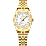 Luxury Gold Watch for Women - Rhinestone Quartz Clock Waterproof Wristwatch