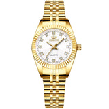 Montre de luxe en or pour femme - Montre-bracelet étanche avec horloge à quartz et strass