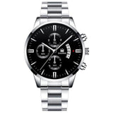 Luxury Business Watch for Men - Quartz Stainless Steel Band Date Calendar with 3 Subdials