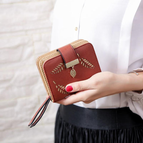 Fashion Leaves Pattern Wallet for Women - Pouch Handbag PU Leather Purse Coins Card Holder