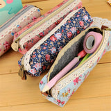 Small Retro Flower Pencil Case - Floral Lace School Supplies Bag Makeup Pouch Purse for Girls Women
