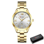 Luxury Gold Watch for Women - Stainless Steel Bracelet 3 ATM Quartz Clock Wristwatch