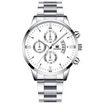 Luxury Business Watch for Men - Quartz Stainless Steel Band Date Calendar with 3 Subdials