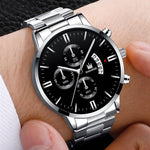 Luxury Business Watch for Men - Quartz Stainless Steel Band Date Calendar with 3 Subdials