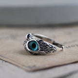 Vintage Silver Blue Owl Ring - Simple Charm Cute Design Jewelry Animal Rings Zinc Alloy