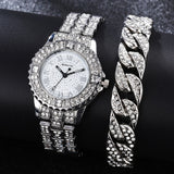 Diamanten horloge met armband voor dames - luxe strass quartz horloge
