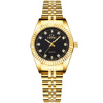 Montre de luxe en or pour femme - Montre-bracelet étanche avec horloge à quartz et strass