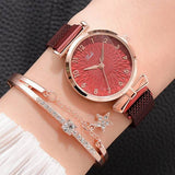 Luxury Watch with Bracelet for Women - Quartz Wristwatch Magnetic / Leather Strap