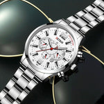 Stainless Steel Sports Watch for Men - Quartz Wristwatch Calendar Luminous Clock Steel