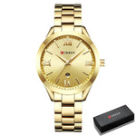 Luxe gouden horloge voor dames - roestvrijstalen armband 3 ATM quartz horloge polshorloge