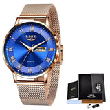 Montre de luxe ultra-fine pour femme - Montre-bracelet étanche en acier inoxydable avec calendrier à quartz