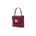 Crocodile Grain Leather Handbag for Women - Cat Emblem Bag Purse