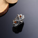 Vintage Silver Orange Owl Ring - Simple Charm Cute Design Jewelry Animal Rings Zinc Alloy