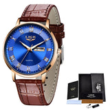 Ultradun luxe horloge voor dames - quartz kalenderklok roestvrij staal leer waterdicht horloge