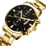 Luxury Business Watch for Men - Quartz Stainless Steel Band Date Calendar with 3 Subdials