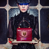 Crocodile Grain Leather Handbag for Women - Cat Emblem Bag Purse