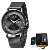 Montre de luxe ultra-fine pour femme - Montre-bracelet étanche en acier inoxydable avec calendrier à quartz