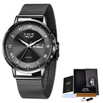 Ultradünne Luxusuhr für Damen – Quarz-Kalenderuhr, wasserdichte Armbanduhr aus Edelstahl und Leder