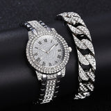 Montre à diamants avec bracelet pour femme - Montre-bracelet à quartz de luxe avec strass
