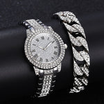 Diamond Watch with Bracelet for Women - Luxury Rhinestone Quartz Wristwatch