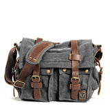 Men's Canvas Leather Messenger Bag - Big Satchel Shoulder Briefcase Travel Handbag