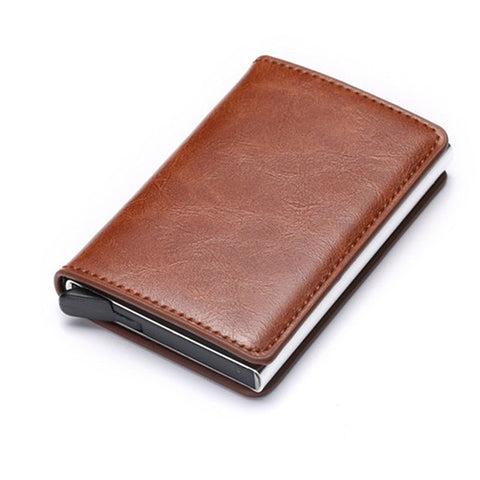 Portefeuille porte-cartes de crédit RFID - Étui en aluminium en cuir vintage avec pince à billets