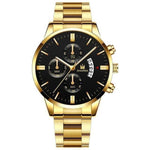 Luxury Business Watch for Men - Quartz Stainless Steel Band Date Calendar with 3 Subdials