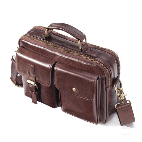 Messenger Bag For Men - Cowhide Leather Handbag Travel Shoulder Office Briefcase