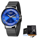 Ultradünne Luxusuhr für Damen – Quarz-Kalenderuhr, wasserdichte Armbanduhr aus Edelstahl