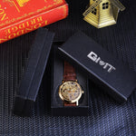 Luxe horloge met gouden kast voor heren - Horloge met leren of mesh bandje Transparant mechanisch skelet