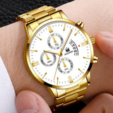 Luxury Business Watch for Men - Quartz Stainless Steel Band Date Calendar with 3 Subdials