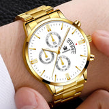 Luxuriöse Business-Uhr für Herren – Datumskalender mit Quarz-Edelstahlband und 3 Hilfszifferblättern