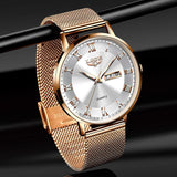 Ultra-thin Luxury Watch for Women - Quartz Calendar Clock Stainless Steel Leather Waterproof Wristwatch