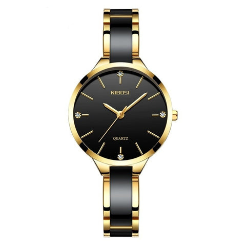 Luxusuhr für Damen – Keramik-Armbanduhr, Quarz-Edelstahl-Armbanduhr