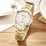 Luxe gouden horloge voor dames - roestvrijstalen armband 3 ATM quartz horloge polshorloge