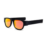 Novelty Folding Sunglasses with Storage Box - Polarized Mirror Glasses Slap Wristband Shades