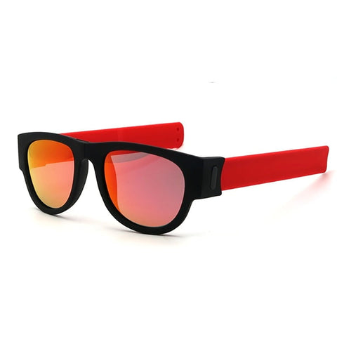 Novelty Folding Sunglasses with Storage Box - Polarized Mirror Glasses Slap Wristband Shades