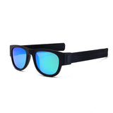 Novelty Folding Sunglasses with Storage Box - Polarized Mirror Glasses Slap Wristband Shades