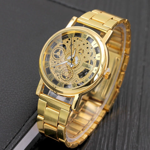 Mechanische hohle Design-Armbanduhr, Unisex – Edelstahl, Retro-Uhr, Quarz, Luxus