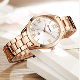 Luxury Gold Watch for Women - Stainless Steel Bracelet 3 ATM Quartz Clock Wristwatch