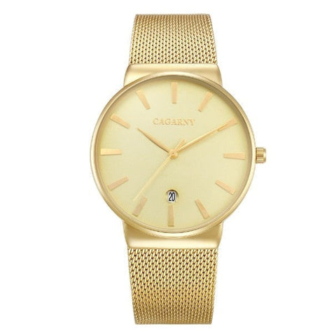Luxus-Kristall-Quarzuhr für Herren – wasserdichte goldene Armbanduhr aus Edelstahl