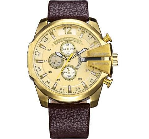 Vintage Militäruhr für Herren - Lederarmband Quarz-Armbanduhr