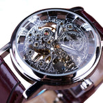 Montre de Luxe Boitier Doré pour Homme - Montre Bracelet Cuir ou Maille Squelette Mécanique Transparent