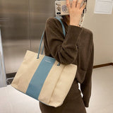 Kontrast-Leinwand-Einkaufstasche für Damen – Metall-Hasp-Unterarm-Shopping-Reise-Strand-Handtasche