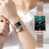 Quadratische Luxusuhr für Damen - Quarz-Zifferblatt-Armband Mesh