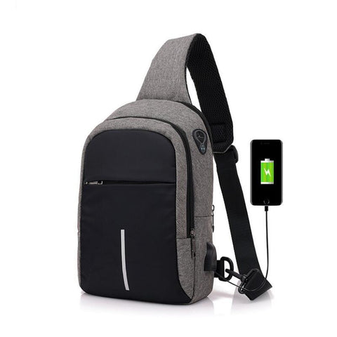 Sling Chest Bag for Men - Waterproof USB Charger Crossbody Backpack Charging Messenger Purse