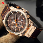 Luxusuhr für Herren mit Lederarmband - Quarz-Sport-Chronographen-Armbanduhr
