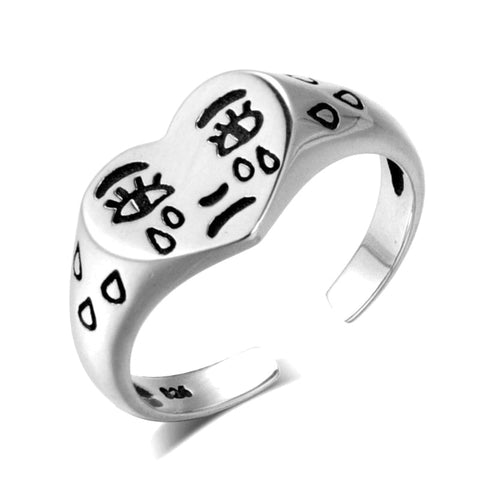 Vintage Silver Crying Face Ring - Simple Charm Cute Design Jewelry Animal Rings Iron Alloy