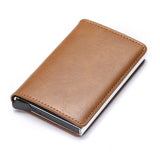 RFID Credit Card Holder Wallet - Vintage Leather Aluminium Case with Money Clip